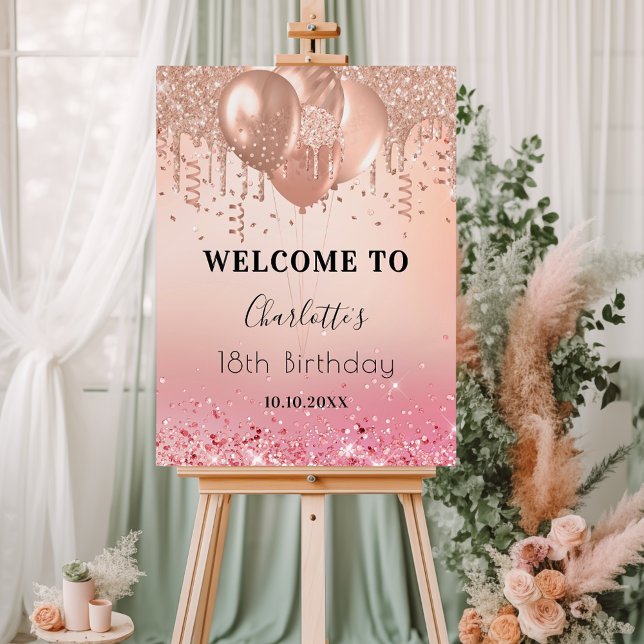 Birthday party pink rose gold balloons welcome foam board (Creator Uploaded)