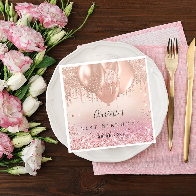 Birthday party pink rose gold glitter balloons napkins (Creator Uploaded)
