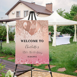 Birthday party pink rose gold pink glitter welcome foam board