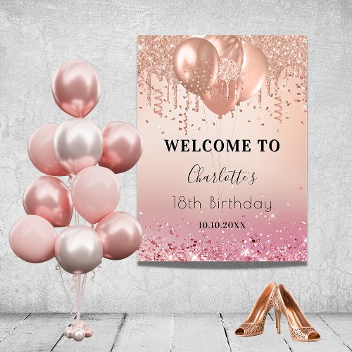 Birthday party pink rose gold pink welcome poster