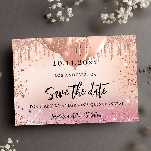 Birthday party pink rose gold save the date announcement postcard