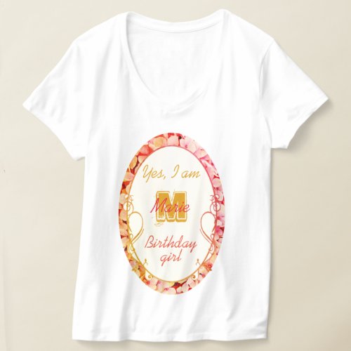 Birthday Party Pink Script Monogram Guest of Honor T_Shirt