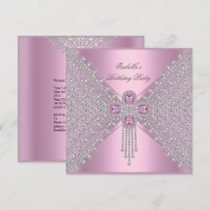 Birthday Party Pink Silver White Diamond Invitation
