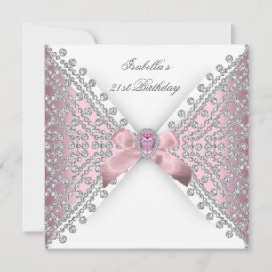 Birthday Party Pink Silver White Diamond Invitation