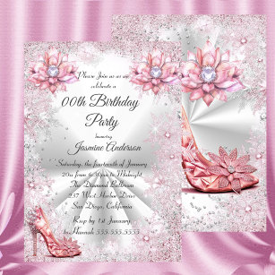 Birthday Party Pink Silver Winter Wonderland shoe Invitation