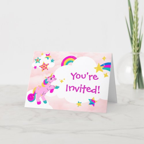 Birthday Party Pink Unicorn Invitation