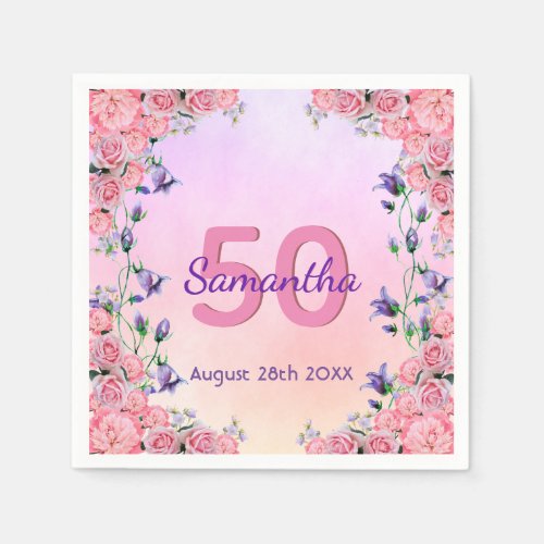 Birthday party pink violet florals  roses napkins