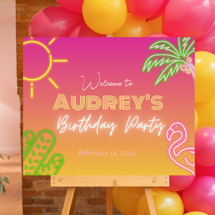 Birthday Party Pink Yellow Neon Welcome Sign