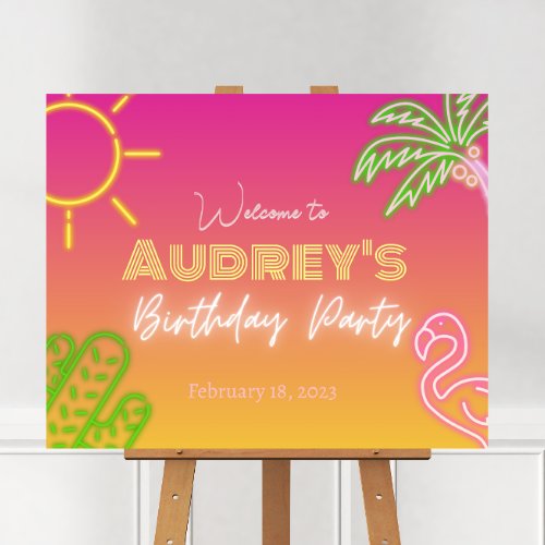 Birthday Party Pink Yellow Neon Welcome Sign