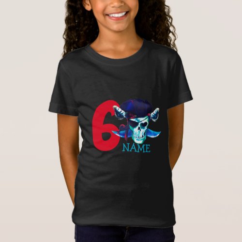 Birthday  Party Pirate Skull 6th Name  T_Shirt