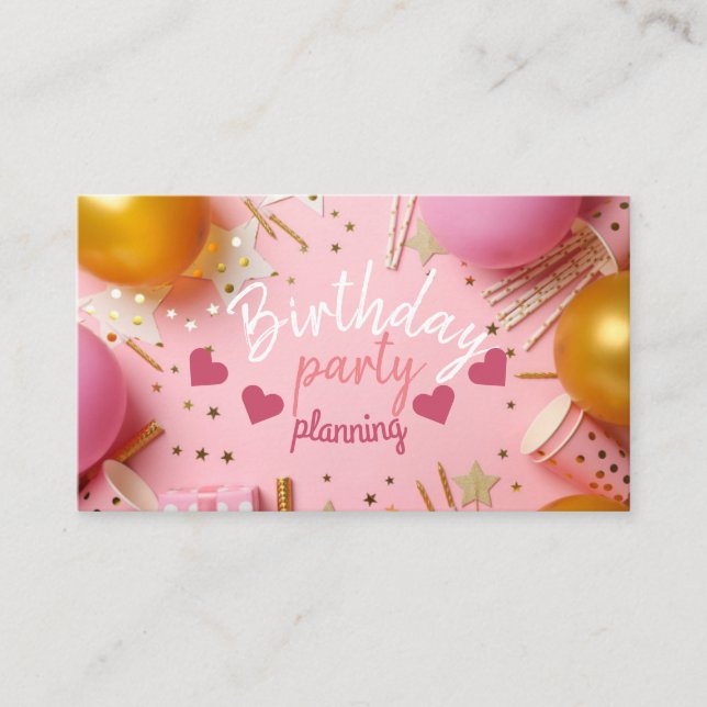 Birthday party planning business card (Front)