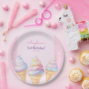 Birthday Party Plates with sweet ice cream.