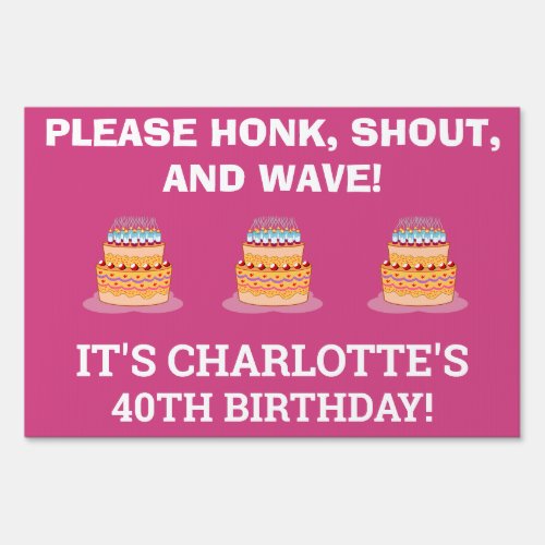 Birthday Party Please Honk and Wave Cute Pink Sign