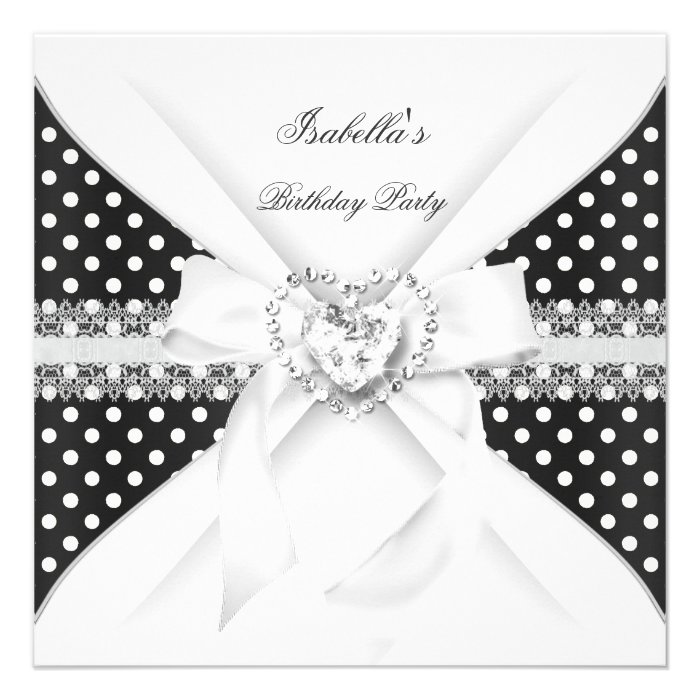 Birthday Party Polka Dot Black White Diamond Custom Invitation