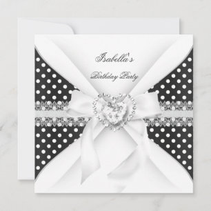 Birthday Party Polka Dot Black White Diamond Invitation