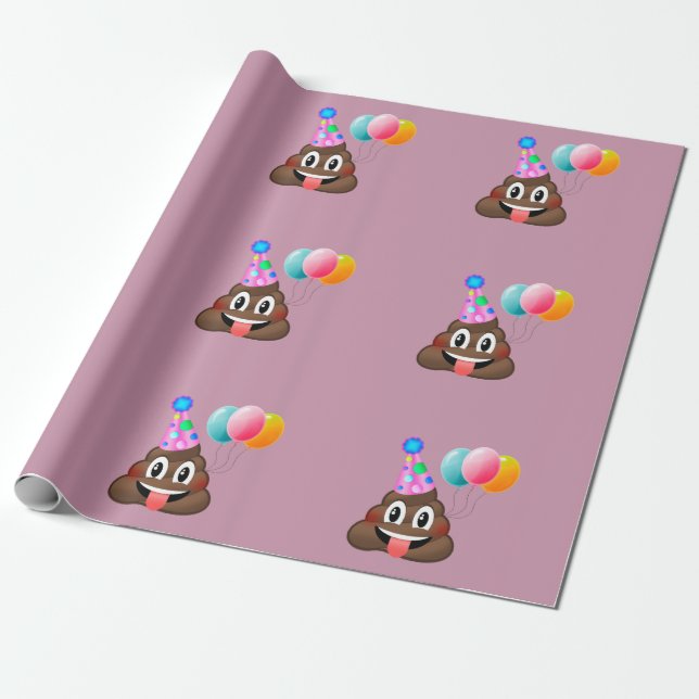 Birthday Party Poop Wrapping Paper  (pink) (Unrolled)