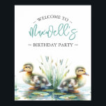 Birthday Party Posters Duck Welcome Sign Blue<br><div class="desc">Welcome your guests with cute birthday party supplies featuring our personalized party signs and banners for your little boy's special day! This charming design showcases a bottom border of watercolor ducklings and your son’s name in blue, perfectly suited for a One Lucky Duck or duckling birthday party theme. Choose from...</div>