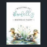 Birthday Party Posters Duck Welcome Sign Blue<br><div class="desc">Welcome your guests with cute birthday party supplies featuring our personalized party signs and banners for your little boy's special day! This charming design showcases a bottom border of watercolor ducklings and your son’s name in blue, perfectly suited for a One Lucky Duck or duckling birthday party theme. Choose from...</div>