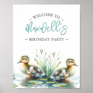 Birthday Party Posters Duck Welcome Sign Blue