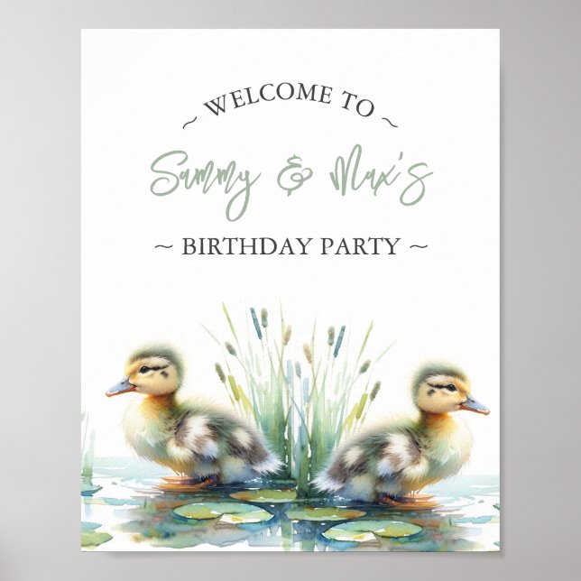 Birthday Party Posters Duck Welcome Sign Twins (Front)