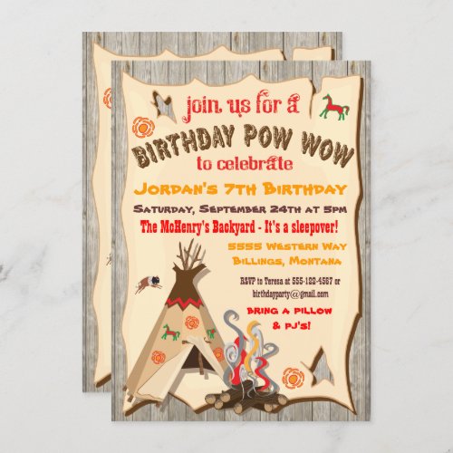 Birthday Party Pow Wow Teepee Invitations