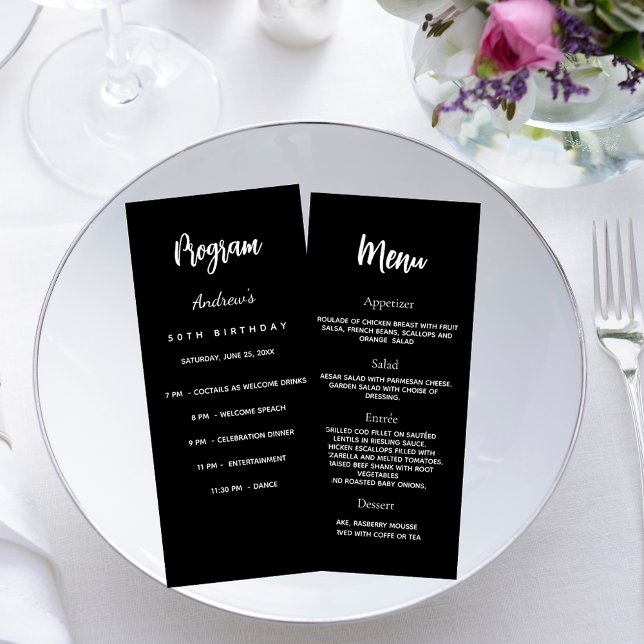 Birthday party program menu black white (Creator Uploaded)