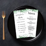 Birthday Party Program Meny green white<br><div class="desc">Birthday party program and menu card.  Personalize and add a name,  age,  date and the menu. A white background. Decorated with green confetti,  black text.</div>