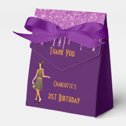 Birthday party purple 1920s art deco glitter favor boxes