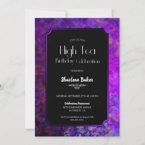 Birthday Party Purple and Black High Tea Invitation