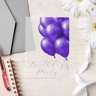 Birthday Party Purple Balloons Vellum Invitations