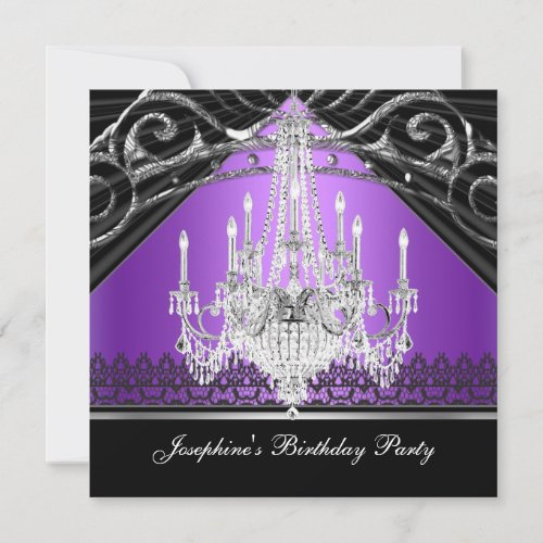 Birthday Party Purple Black Chandelier Silver Invitation