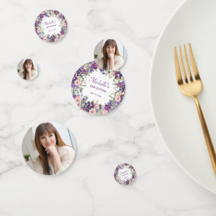 Birthday Party Purple Blush Pink Floral Photo Confetti