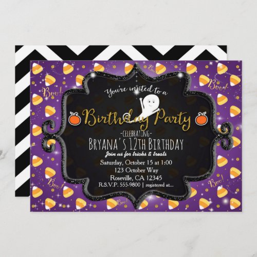 BIRTHDAY PARTY Purple Candy Corn Ghost Invitation