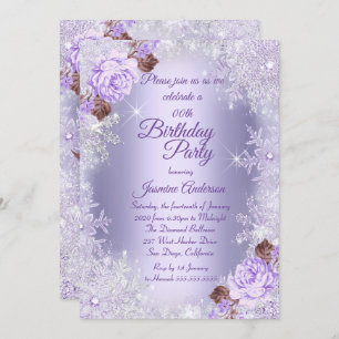 Birthday Party Purple Floral Winter Wonderland Invitation