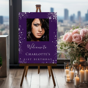 Birthday party purple glitter photo welcome foam board