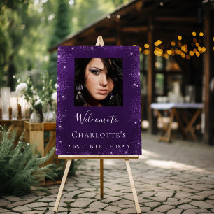 Birthday party purple glitter photo welcome foam board