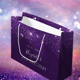 Birthday party purple glitter sparkles name large gift bag