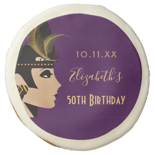 Birthday party purple gold 1920s art deco style sugar cookie