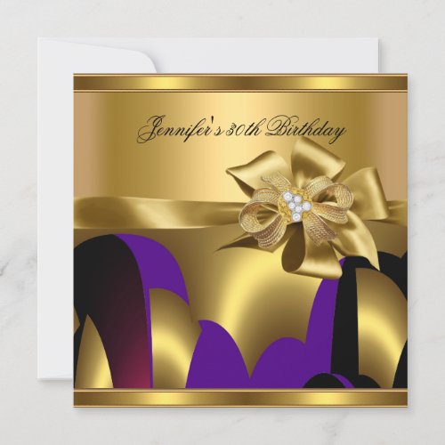 Birthday Party Purple Gold Abstract Personalized Announcement