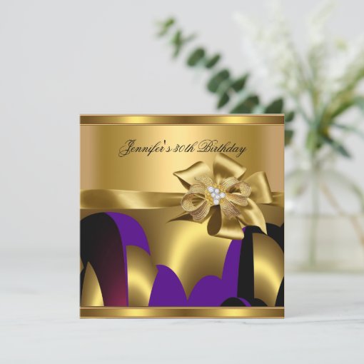 Birthday Party Purple Gold Abstract Invitation | Zazzle