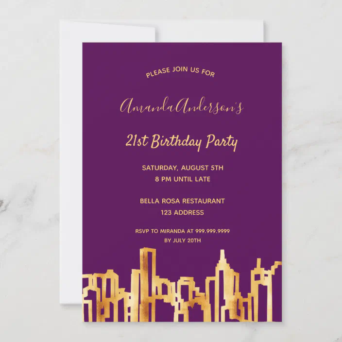 Purple City Skyline Invitation Printable Adult Birthday Skyline Invitation Purple Skyline Invitation Eighteen in the City Invitation