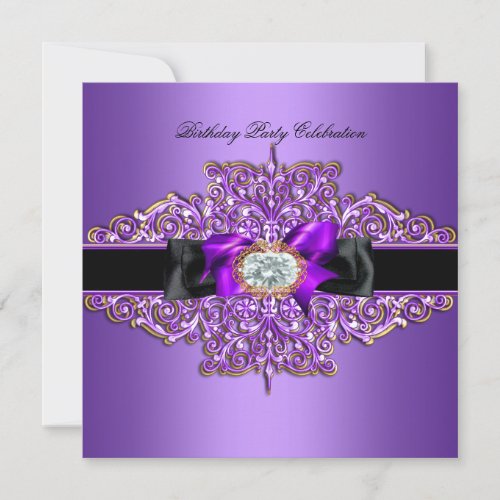 Birthday Party Purple Gold Jewels Image Invitation