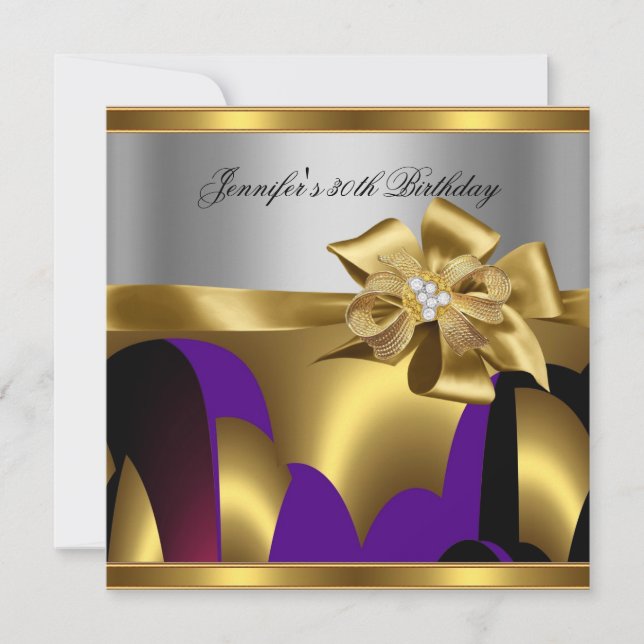 Birthday Party Purple Gold Silver Grey Abstract Invitation (Front)