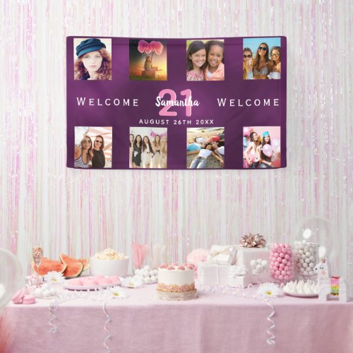Birthday Party Purple photo collage welcome Banner