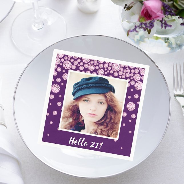 Birthday party purple photo diamonds napkins (Creator Uploaded)