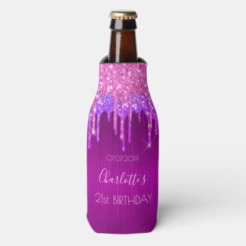 Birthday party purple pink blush glitter sparkle bottle cooler