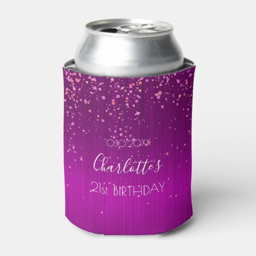Birthday party purple pink confetti name  can cooler