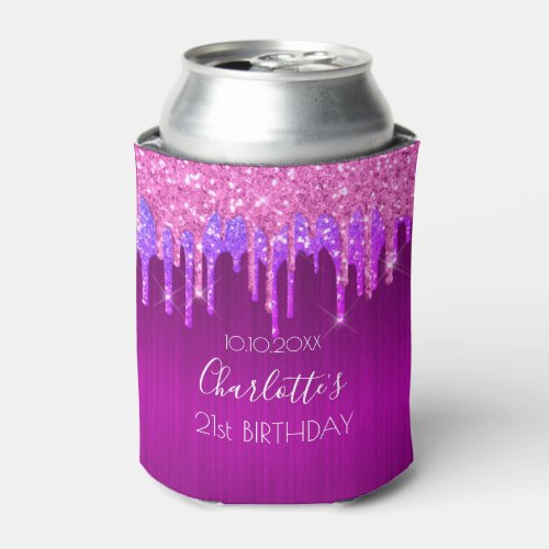 Birthday party purple pink glitter sparkle glam can cooler