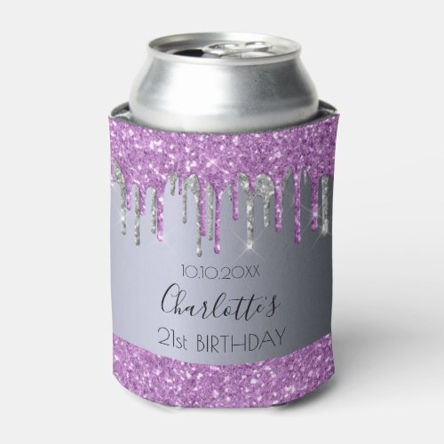 Birthday party purple silver glitter sparkle glam can cooler