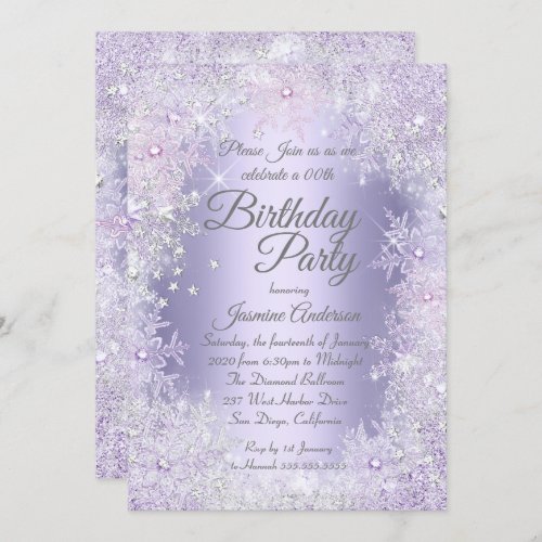 Birthday Party Purple Silver Winter Wonderland Invitation